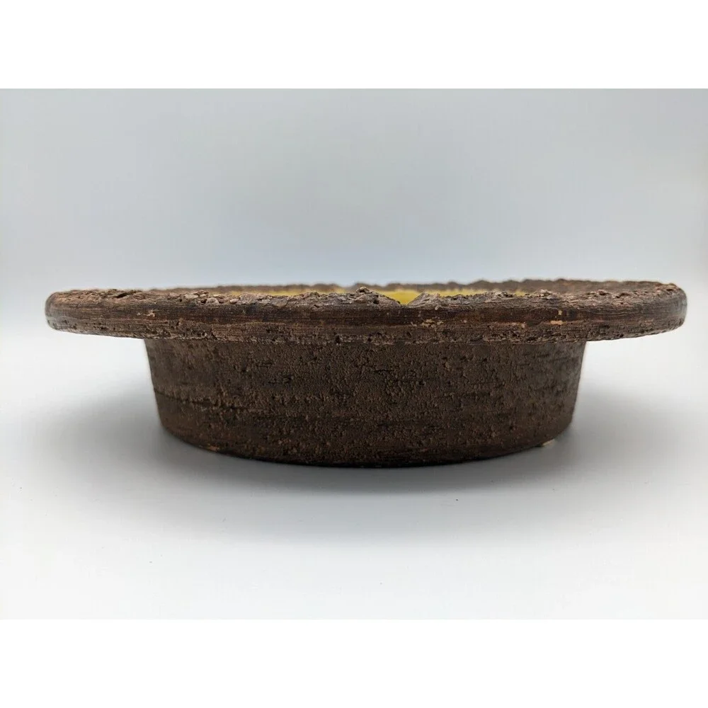 Vintage Bitossi Ashtray Round Bowl‎ Brown Yellow 1960s Italy Brutalist 10.5